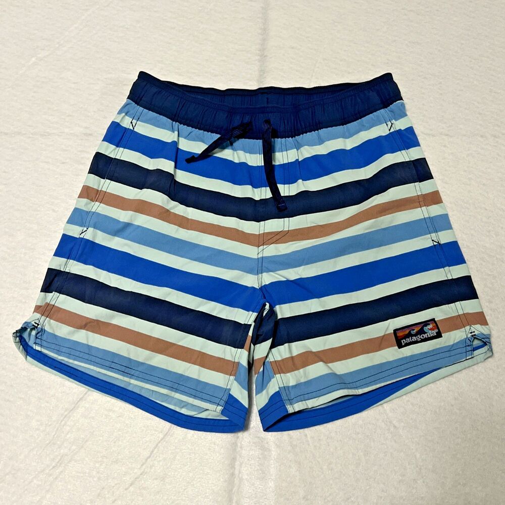Patagonia Wavefarer Volley Shorts Striped Board Swim Trunks Surf - Men's Small